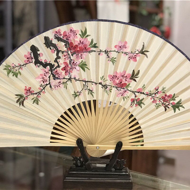 荣昌折扇 手绘 双面扇 桃花 舞台道具 9寸真丝 全手工
