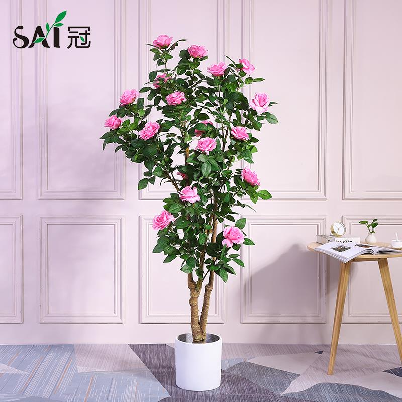 仿真植物盆栽玫瑰花月季花假树室内客厅玄关落地装饰花园阳台摆件