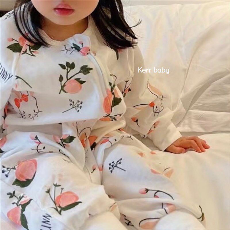 Kerr baby 【双层睡袋】竹棉纱布婴儿分腿睡袋宝宝防踢被儿童睡眠