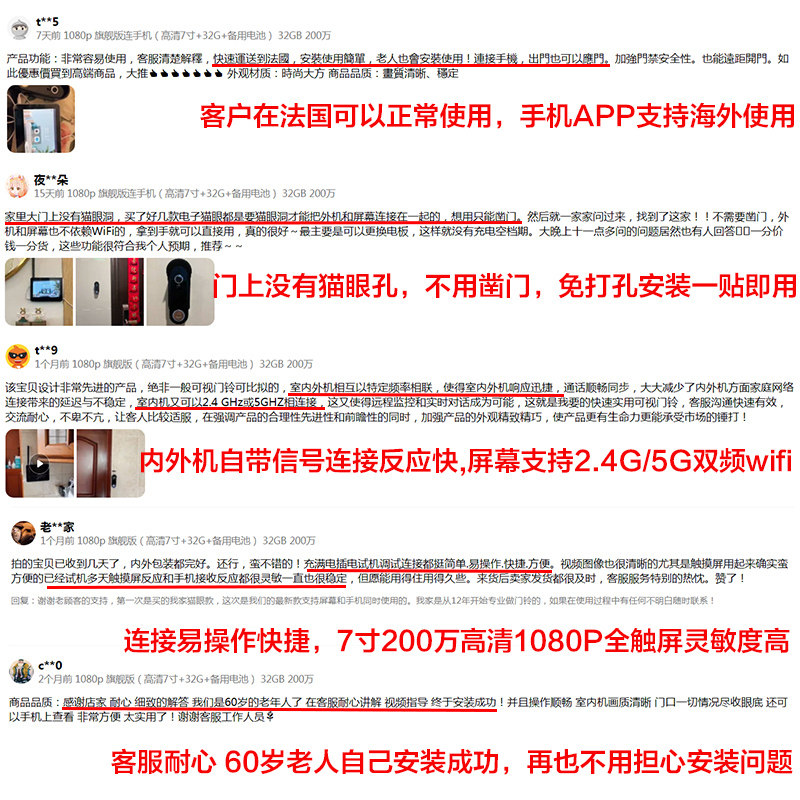 庭院防水触摸智能可视门铃家用别墅无线门口猫眼监控摄像头海外