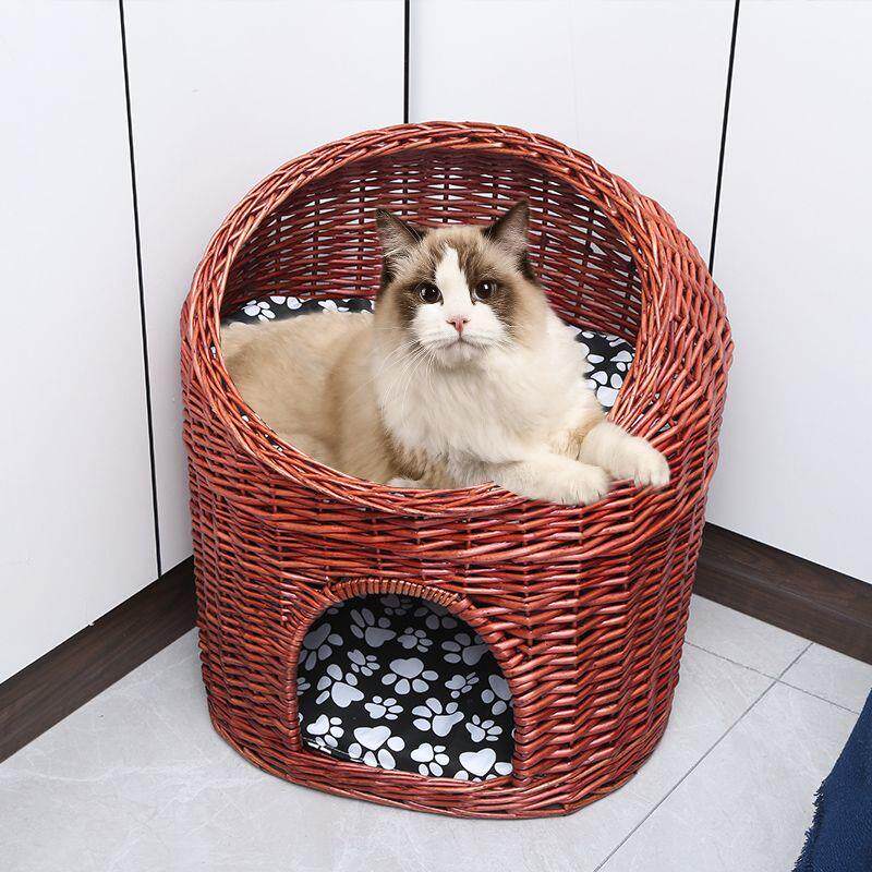 猫窝夏季凉窝上下铺二层藤编猫窝四季通用猫笼猫屋封闭式猫窝房子