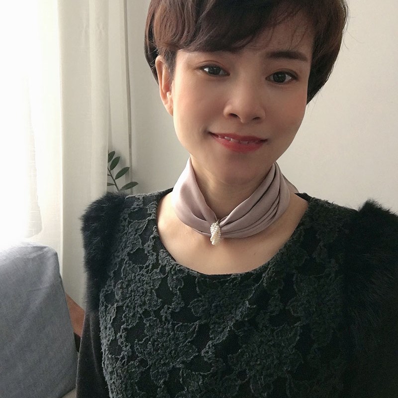 丝巾项链淡水珍珠丝巾扣真丝桑蚕丝小方巾春秋百搭薄韩版缎面领巾
