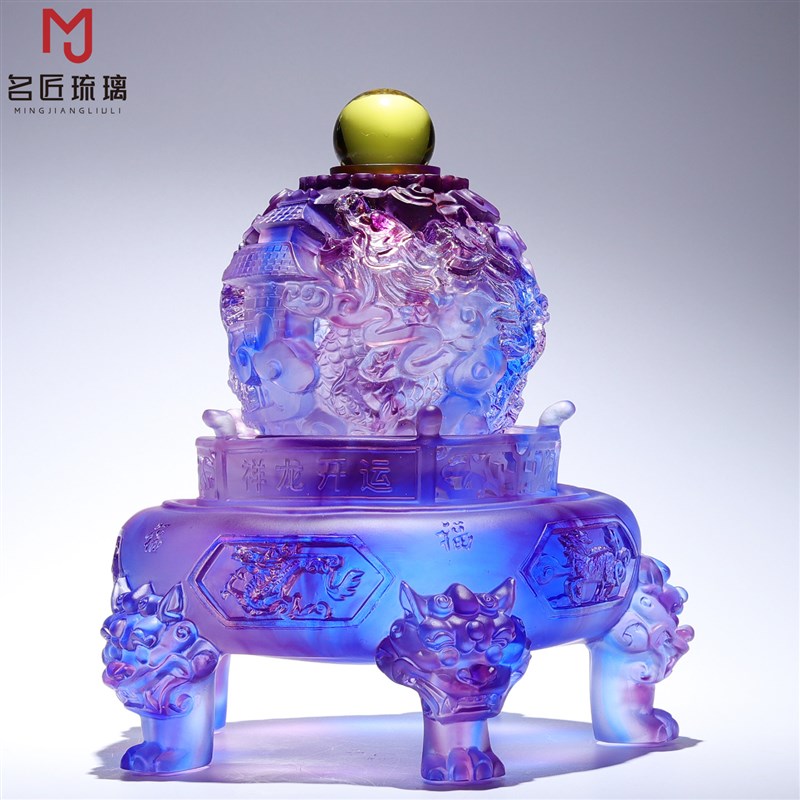 九转乾坤琉璃生肖龙聚宝盆招财聚财旋转风水摆件吉祥物开业礼物