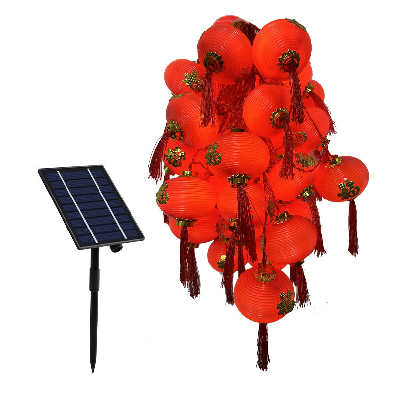 灯笼2024新款太阳能红灯笼挂饰小灯串新年春节阳台装饰户外庭院灯