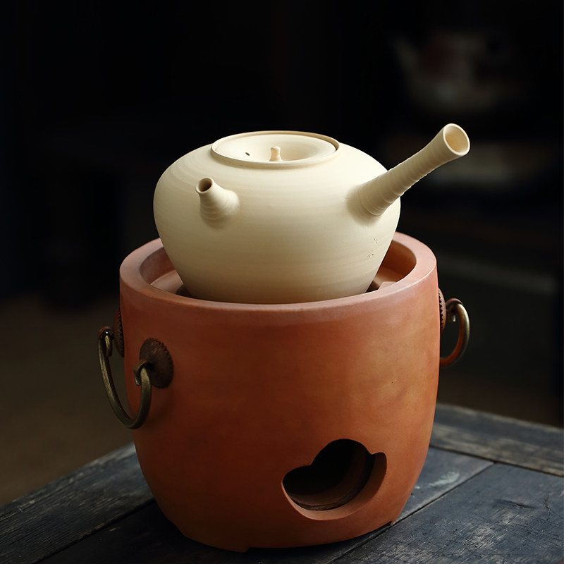 水木白泥壶全手工烧水陶壶潮州跳盖砂铫壶功夫茶具家用煮水煮茶器