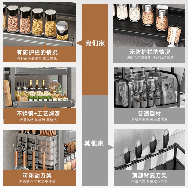 厨房调料置物架多功能家用台面调味瓶罐放调味品刀架收纳层架子13