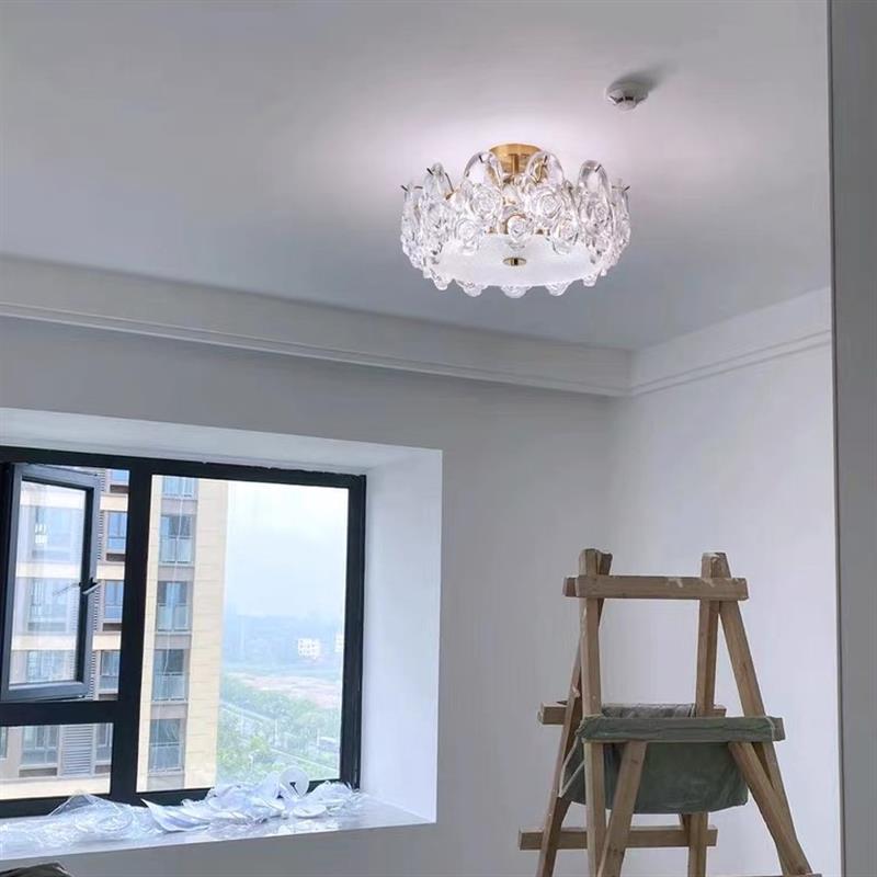 法式轻奢玫瑰花形水晶玻璃吸顶灯卧室客厅餐厅全光谱护眼LED灯具