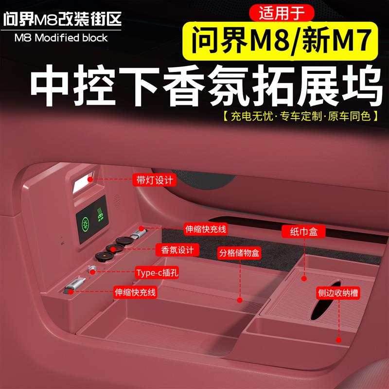 适用於26款问界M7M8中控下香氛拓展坞车载快充转换TypeC扩展配件