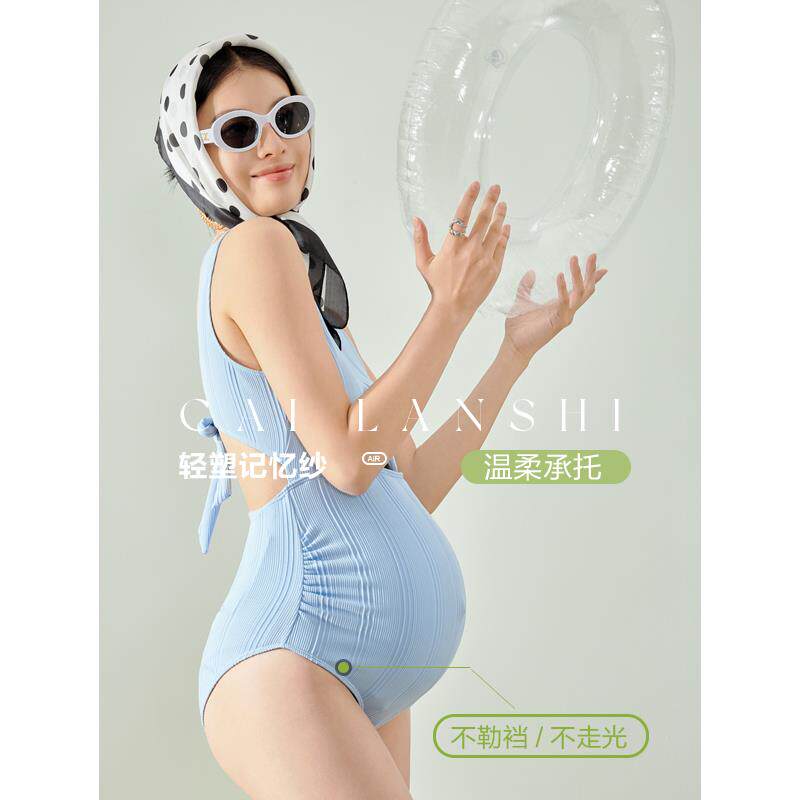 孕妇连体泳衣2025新款V领防走光专用度假泳衣大码女夏季海边泳衣