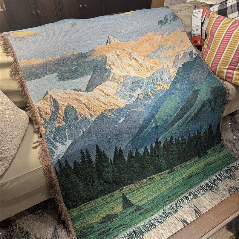 贡嘎雪山盖毯风景装饰画露营挂毯墙面治愈单人沙发毯子午睡毯壁画