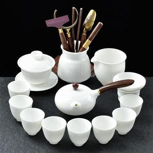 家用小中式 白瓷功夫茶具套装 轻奢泡茶杯羊脂玉盖碗套组用品