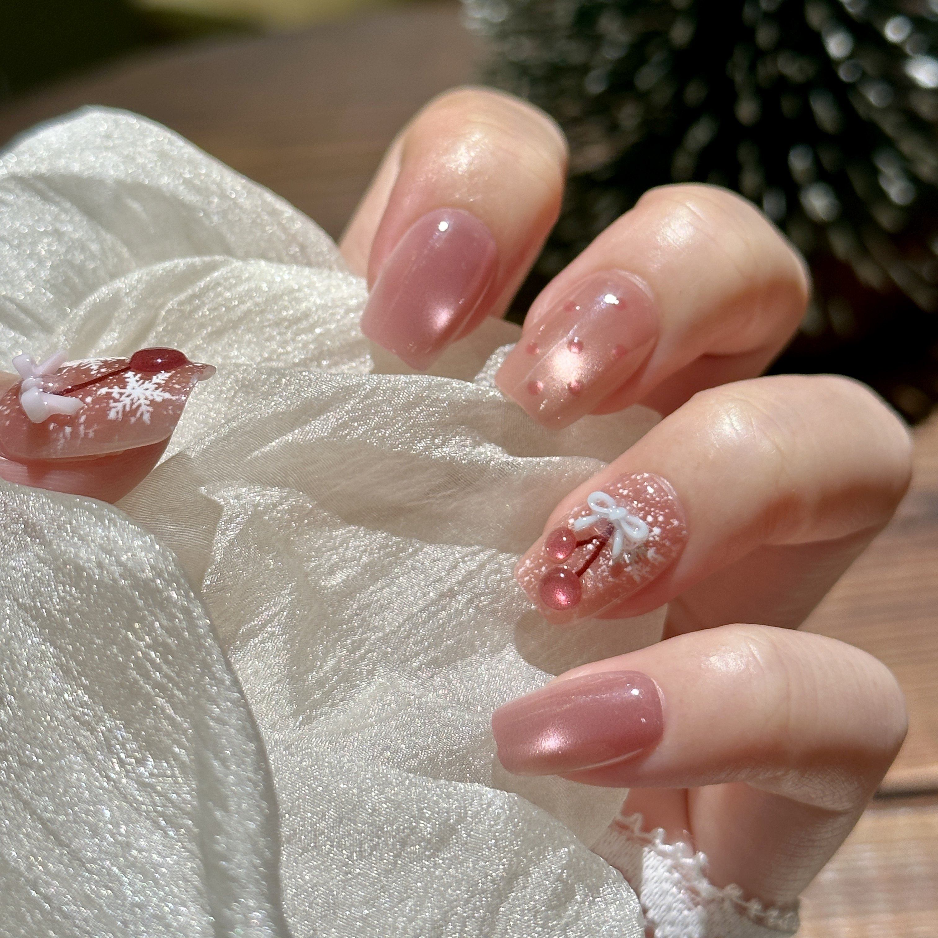 短款美少女粉色樱桃猫眼立体穿戴甲细闪猫眼美甲可爱手绘甜美,彩妆/香水/美妆工具,穿戴甲/甲片,淘宝优惠券,粉丝福利购,淘宝优惠卷