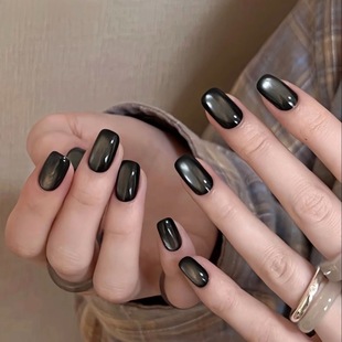 短甲黑珍珠猫眼穿戴甲新款美甲显白高级百搭美甲片短款简约