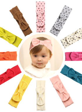80902婴儿蝴蝶结头带 百变多造型波点发带 春夏新款纯色儿童发带