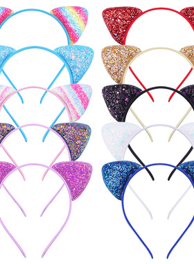 儿童卡通猫耳朵发箍糖果色葱粉亮片细头箍可爱公主发卡发饰货源