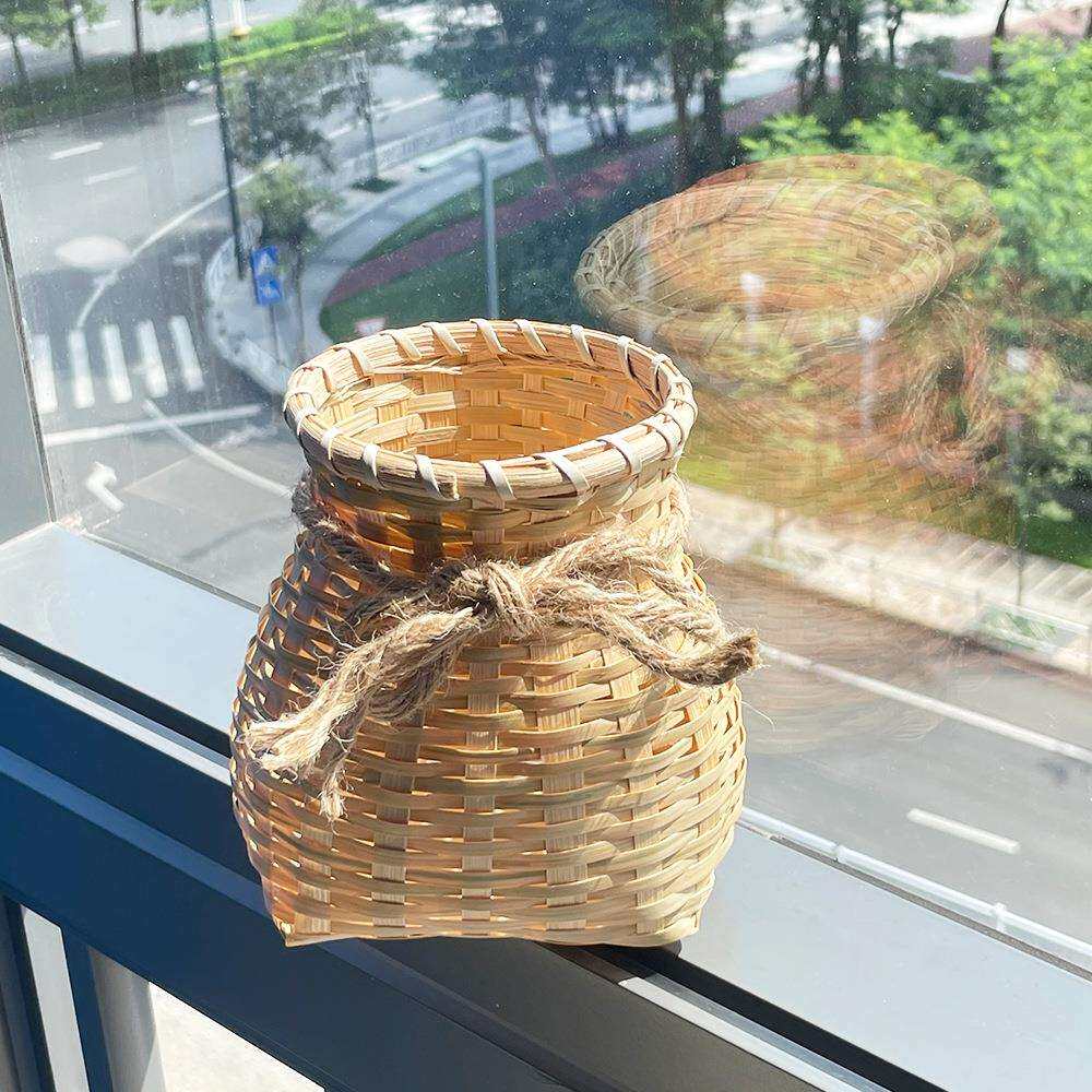 北欧风手工藤编花篮竹编花瓶客厅插花干花台面花器花盆花筒竹筒