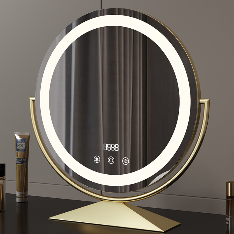 圆形led化妆镜带灯旋转智能高清