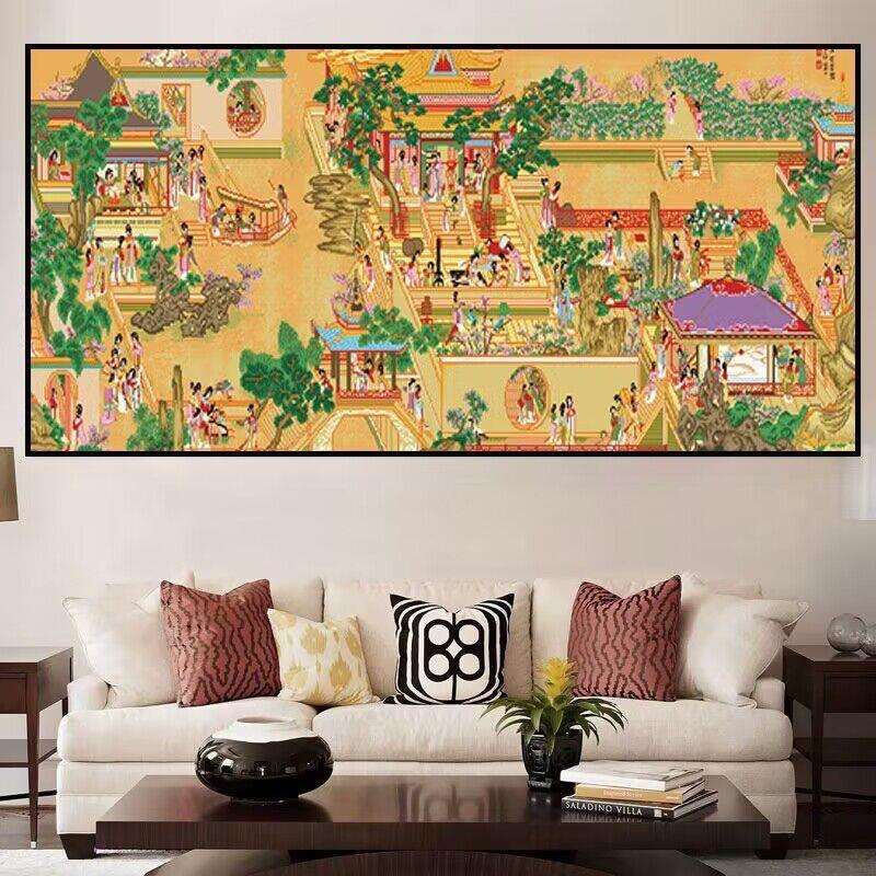 汉宫春晓图十字绣2023新款印花大幅线绣月光孔雀十字绣自己绣