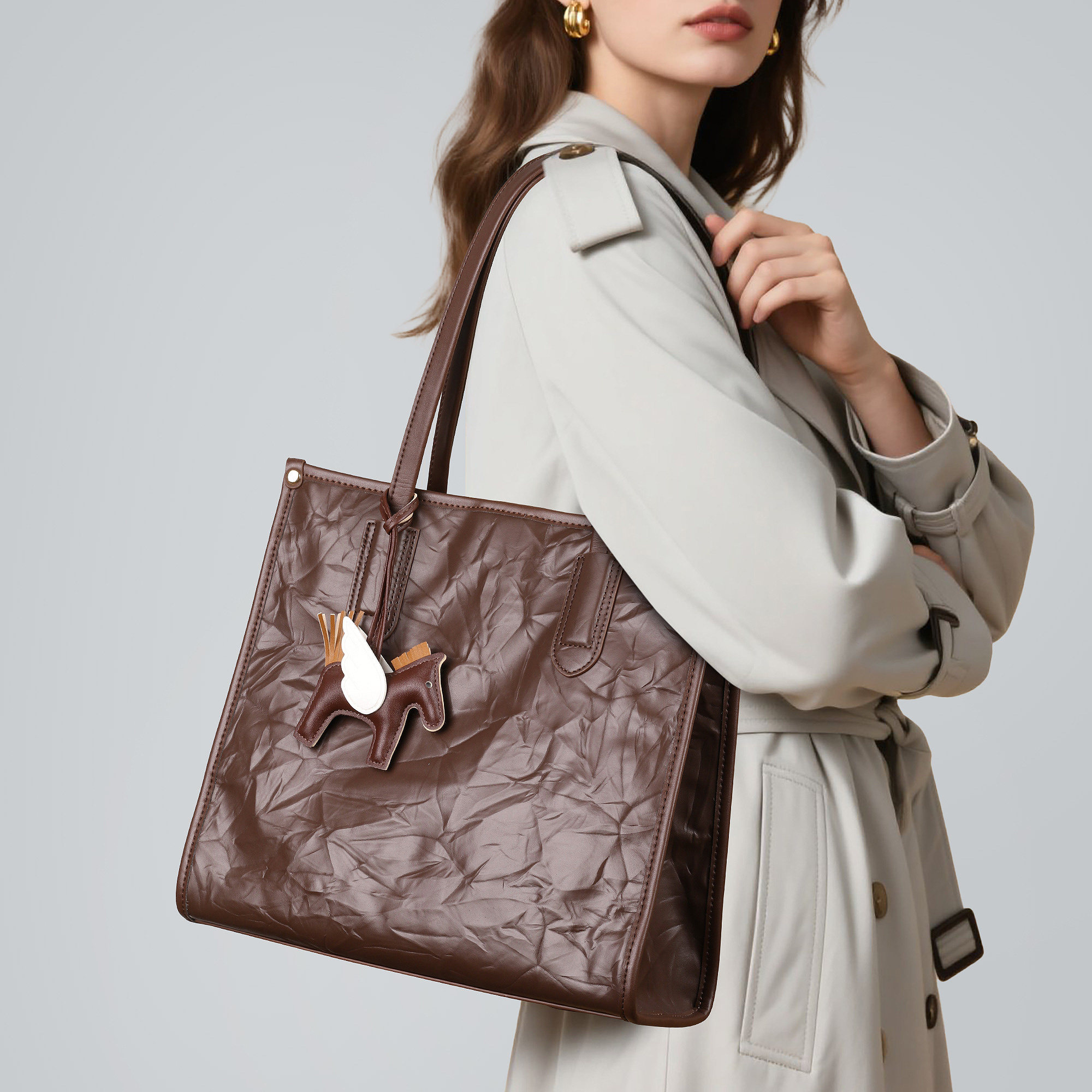 单肩包女头层牛皮手抓纹真皮女包2026新款通勤大容量手提包托特包