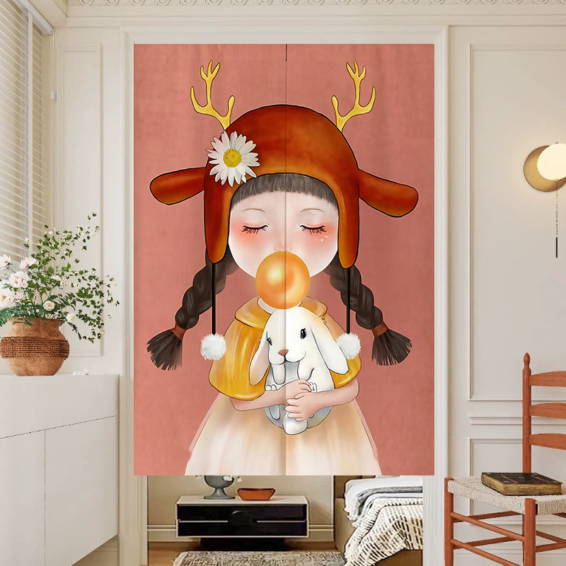 2025新款高档布门帘隔断卧室房间柜子遮挡帘潮流艺术画免打孔挂帘