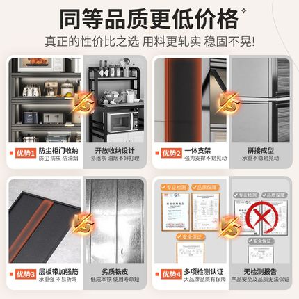 厨房钢制置物架多层落地微波炉架收纳柜家用多功能带门橱柜储物柜
