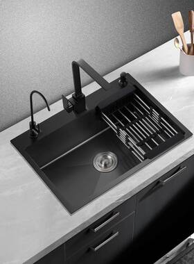 W9YX纳米厨房水槽单槽手工加厚304不锈钢黑色家用洗菜盆 大洗碗盆