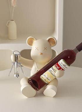 创意暴力熊红酒架酒柜奶油风装饰品摆件轻奢高级感客厅餐边柜摆设