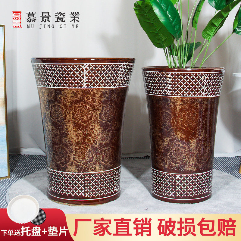 陶瓷大花盆大号特大号新中式福字落地陶瓷花盆发财树幸福树花盆