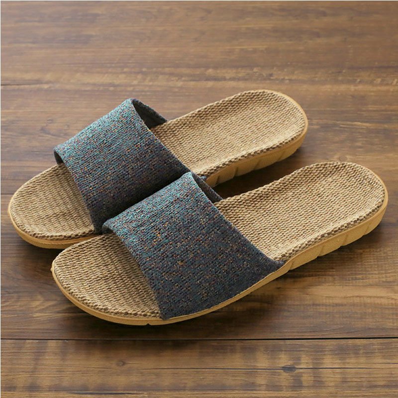 棉麻休闲手工藤草亚麻凉拖鞋竹草编织麻亚防滑男拖鞋女生居家排。