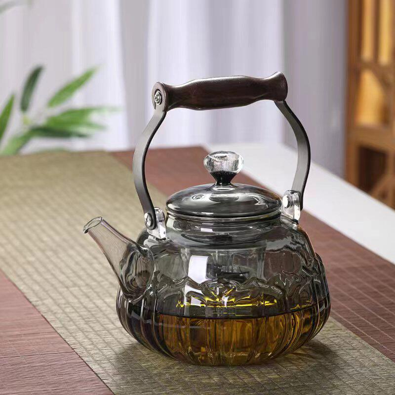 高硼硅大容量四代条纹壶电陶炉用提梁蒸茶壶耐热玻璃烧水壶煮茶壶