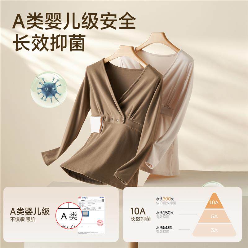 哺乳上衣秋冬季加绒孕妇秋衣秋裤保暖内衣套装产后喂奶睡衣月子服