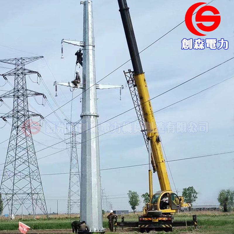 10KV 35KV输变电线路钢管杆 热浸锌防腐电力杆塔 钢杆基础打桩