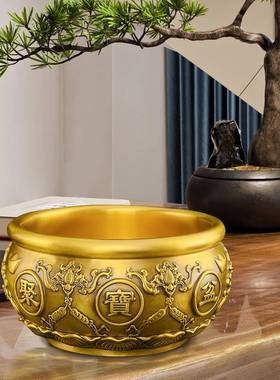 黄铜聚宝盆摆件黄铜米缸招存钱罐客厅财家用实心加厚铜盆铜缸大号