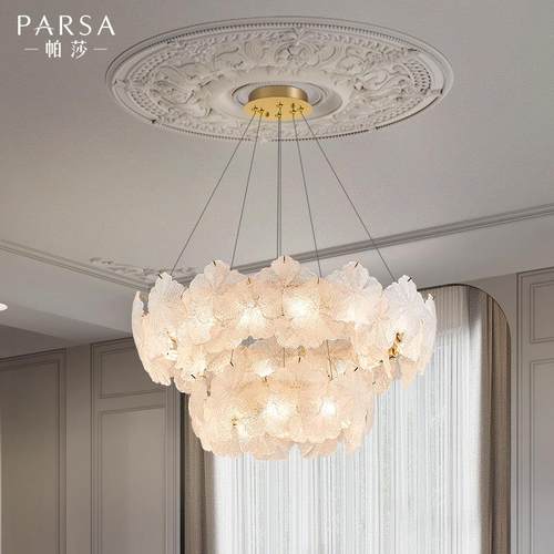 2吊024DD1007年新款客玻璃吊灯法式厅轻奢灯具现客代简约大气厅灯