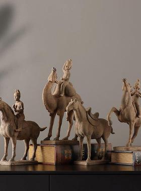 新中式唐丝绸陶俑摆家居客厅书房办56666公室工艺礼品饰件摆朝饰