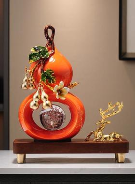 新中高式葫芦摆件厅招2416绿色财高级感陶珐瑯彩客色电瓷视视柜装