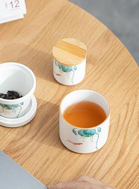 记今yry21716朝《一人饮《》手绘荷客花》旅行茶具套装 便携包 快
