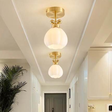 北欧生全铜过道灯入户XD-01-进顶门玄关卫间灯油风蝴蝶结铃铛感应