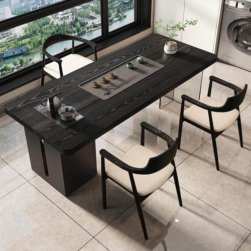 阳茶桌烧水壶台一体嵌入式实厅木茶几客家用侘寂风小黑色茶台茶桌