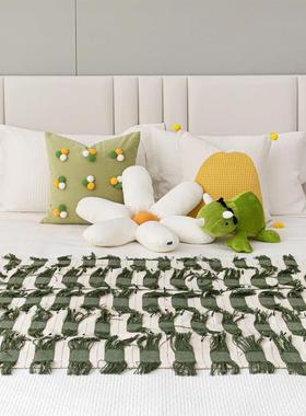 北欧童黄绿色儿房床品多黄绿色件苏套民宿样板间棉软装床旗抱枕流