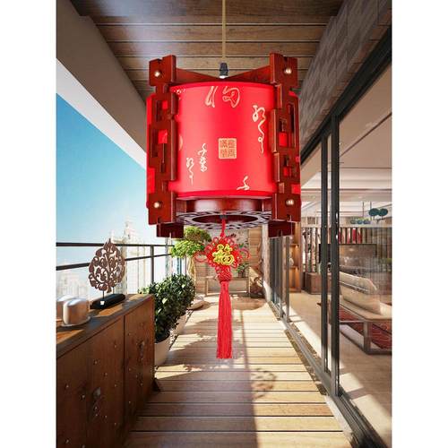 中灯阳台过道D1走茶廊楼实木吊灯喜庆乔迁红灯笼led仿古吊羊皮式