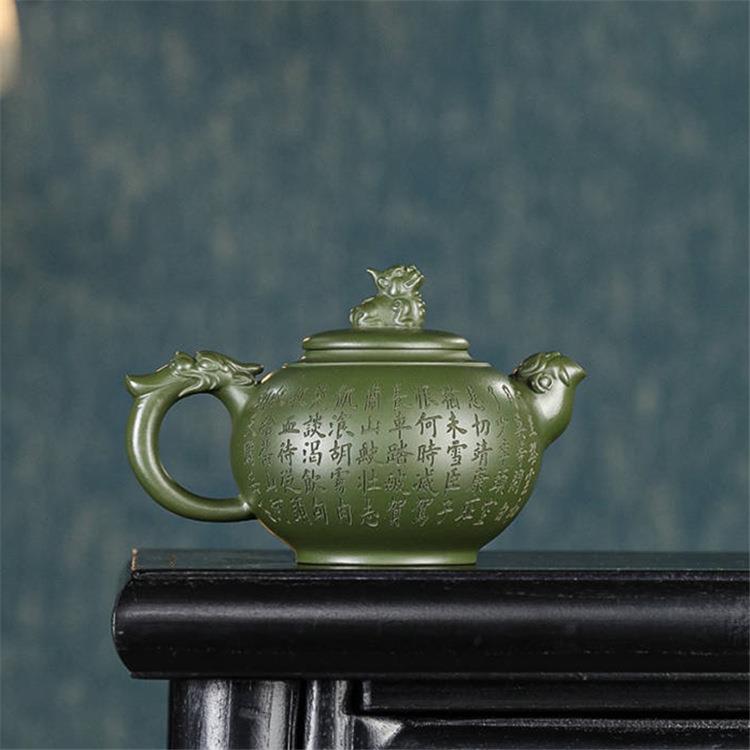 宜兴紫砂壶原矿绿泥麒麟紫砂手工礼品茶壶茶具直播