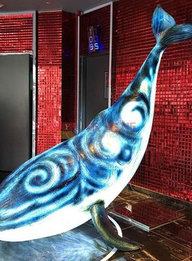 玻璃钢透光发光鲸鱼景观小品动物摆件亮化装饰造型定制厂家