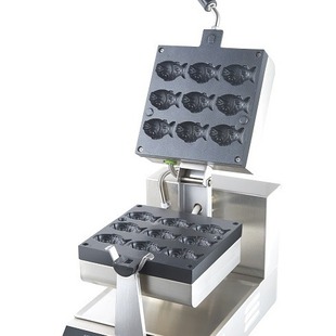 广州首飞夜市华夫炉商用松饼机单头旋转双面华夫炉9只小鱼烤饼机