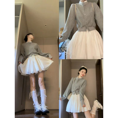 芭蕾风白色身裙女夏季2026新款高腰a字显瘦法式小个子蓬蓬短0709r