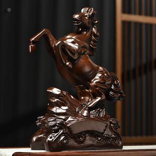 木雕摆件马实木头雕刻动物生肖马到成功客厅办公司店铺摆设工艺品