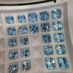 天空蓝八角阿斯切 天然切面培育海蓝宝戒面 晶体通透干净明亮