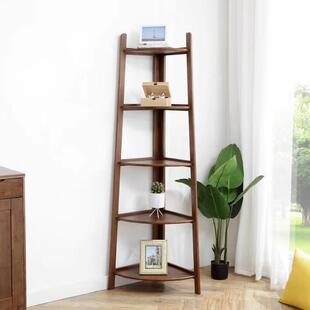 实木置物架北欧拐角收纳架墙角多层花架转角储物柜三角书架落地