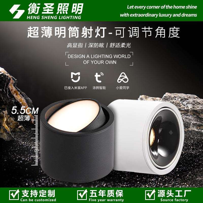 明装射灯led天花灯家用可调角度店铺商用cob轨道灯小吸顶明装筒灯