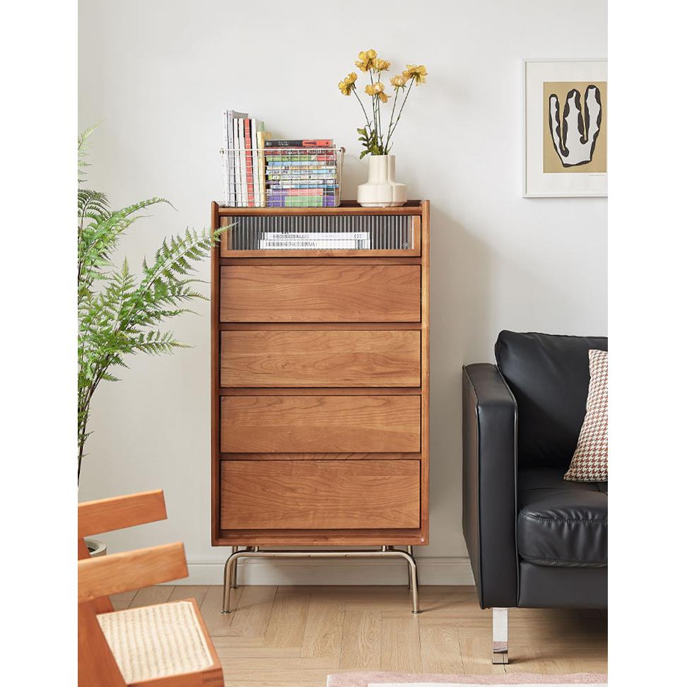 北欧实木五斗柜 家用客厅复古收纳靠墙边柜卧室多功能储物五斗橱